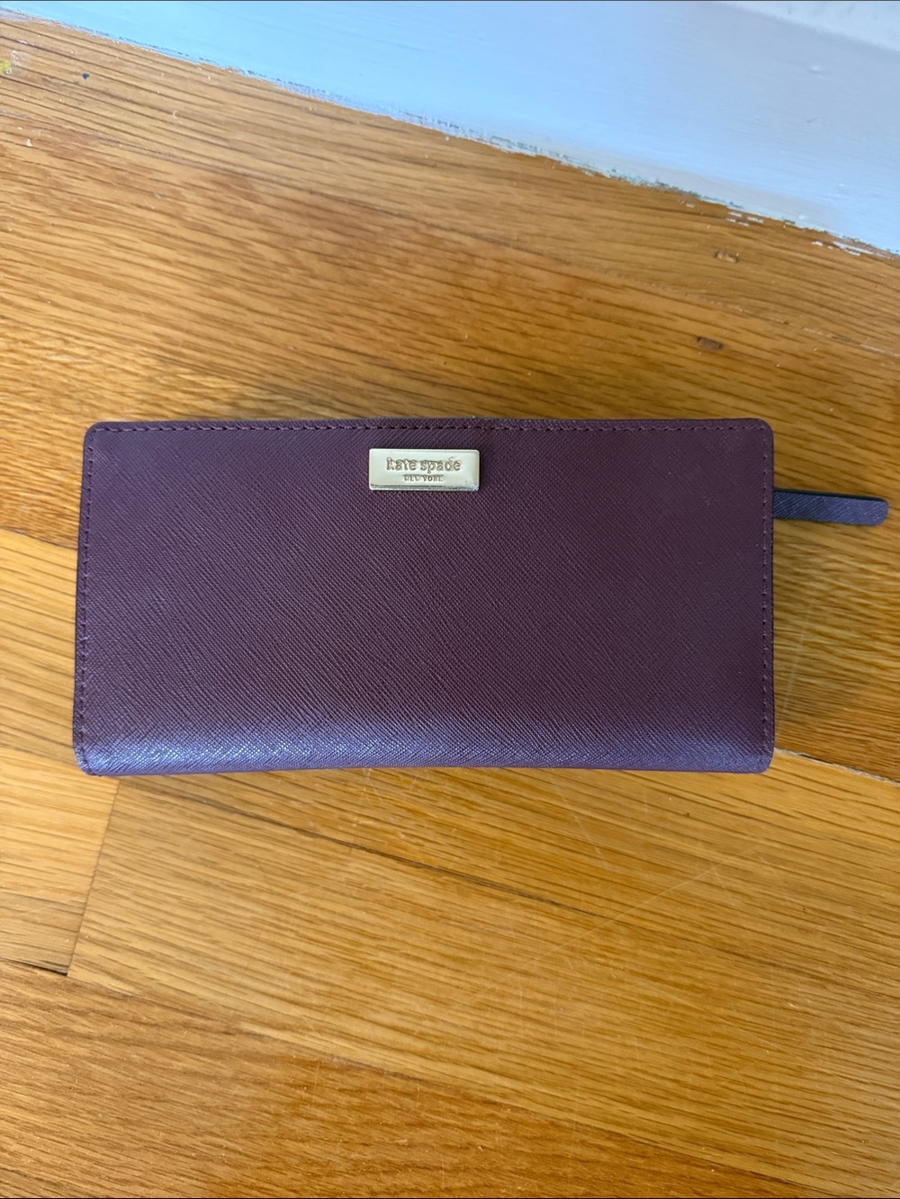 kate spade Plum Saffiano Zip Wallet with Gold Logo